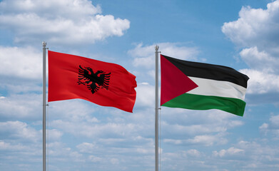 Palestine and Albania flags, country relationship concept