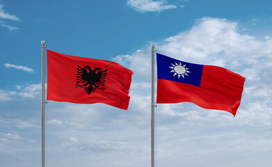 Taiwan and Albania flags, country relationship concept