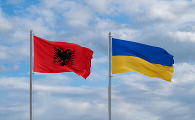 Ukraine and Albania flags, country relationship concept
