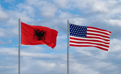 USA and Albania flags, country relationship concepts