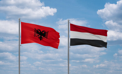 Yemen and Albania flags, country relationship concept