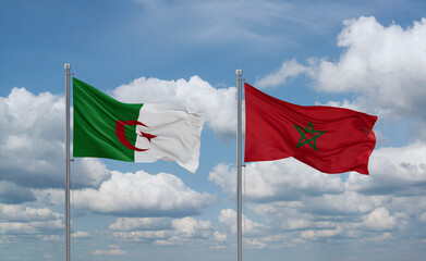 Morocco and Algeria flags, country relationship concept