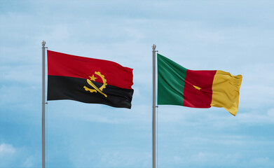 Cameroon and Angola flags, country relationship concept