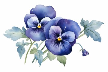 Dark blue pansy flower with watercolor. Generative AI - obrazy, fototapety, plakaty