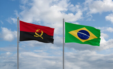 Angola and Brazil flags, country relationship concept