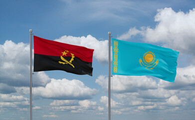 Kazakhstan and Angola flags, country relationship concept