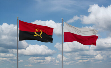 Poland and Angola flags, country relationship concept