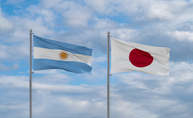 Japan and Argentina flags, country relationship concept