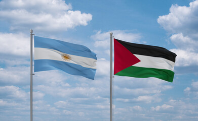Palestine and Argentina flags, country relationship concept