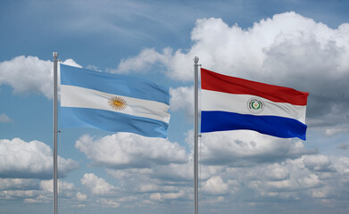 Paraguay and Argentina flags, country relationship concept