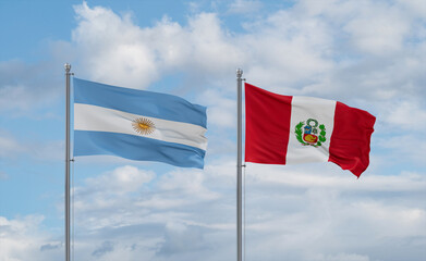Peru and Argentina flags, country relationship concept