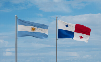 Panama and Argentina flags, country relationship concept