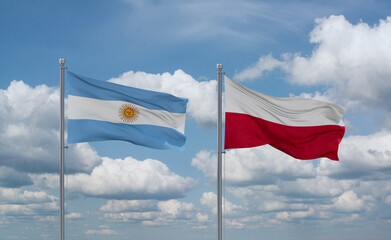 Poland and Argentina flags, country relationship concept