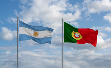 Portugal and Argentina flags, country relationship concept
