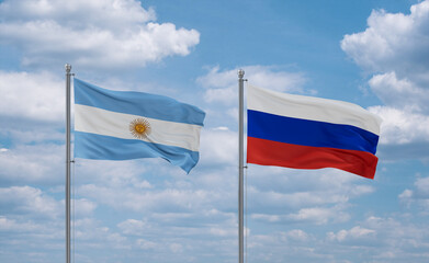 Russia and Argentina flags, country relationship concept