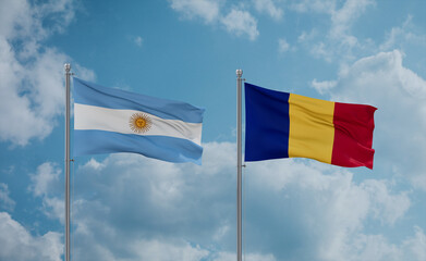 Romania and Argentina flags, country relationship concept