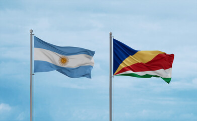 Seychelles and Argentina flags, country relationship concept