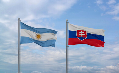 Slovakia and Argentina flags, country relationship concept