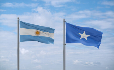 Somalia and Argentina flags, country relationship concept