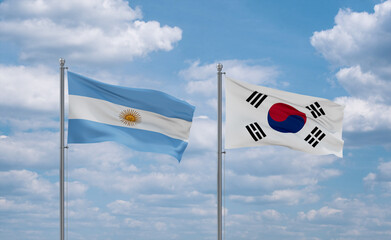 South Korea and Argentina flags, country relationship concept