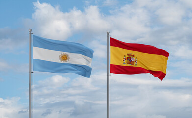 Spain and Argentina flags, country relationship concept