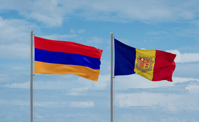 Armenia and Andorra national flags, country relationship concept