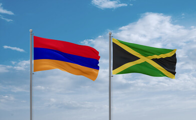 Jamaica and Armenia flags, country relationship concept