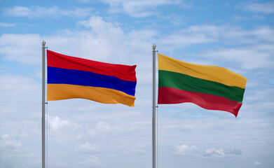 Lithuania and Armenia flags, country relationship concept
