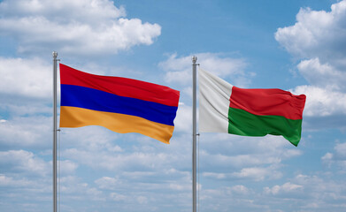 Madagascar and Armenia flags, country relationship concept