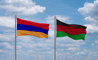 Malawi and Armenia flags, country relationship concept