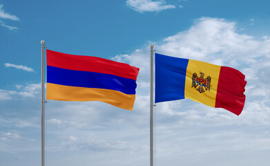 Moldova and Armenia flags, country relationship concept