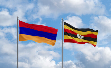 Uganda and Armenia flags, country relationship concept