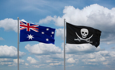 Pirate and Australia flags, country relationship concept