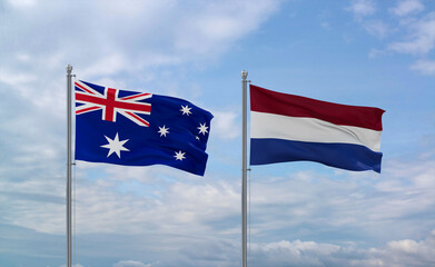 Netherlands and Australia flags, country relationship concept