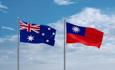 Taiwan and Australia flags, country relationship concept