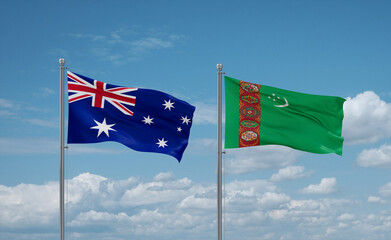 Turkmenistan and Australia flags, country relationship concept