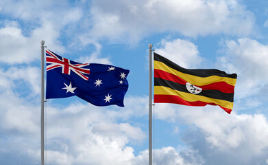 Uganda and Australia flags, country relationship concept