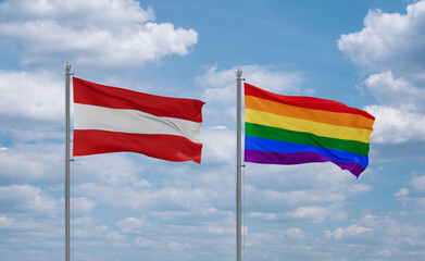Gay Pride and Austria flags, country relationship concept