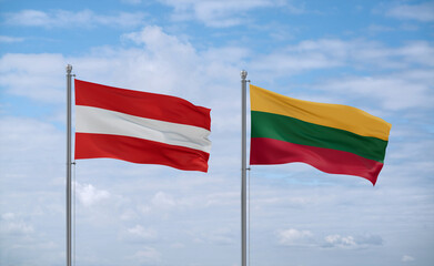 Lithuania and Austria flags, country relationship concept