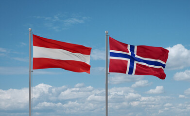 Norway and Austria flags, country relationship concept