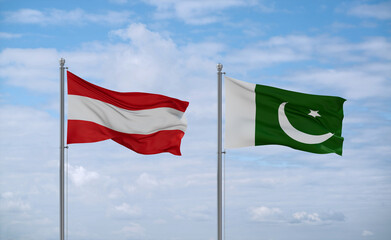 Pakistan and Austria flags, country relationship concept