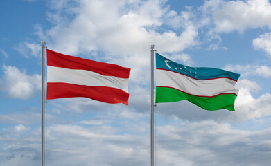 Uzbekistan and Austria flags, country relationship concept