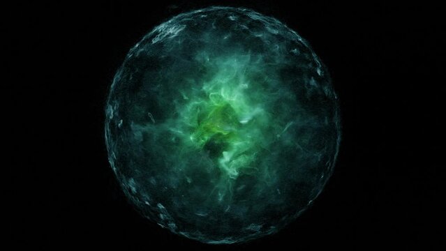 Transparent sci-fi sphere with morphing shape inside.