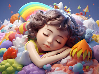 Fototapeta na wymiar Colorful cute girl 3d sleeping 