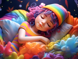 Fototapeta premium Colorful cute girl 3d sleeping 
