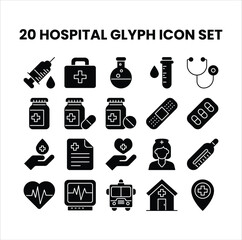 20 health glyph icon set