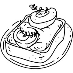 outline peach rosted for breakfast on plate. cool doodle  PNG isolated on transparent background.