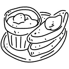outline egg and toast for breakfast on plate. cool doodle PNG isolated on transparent background.