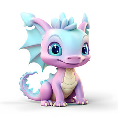 Cute dragon pastel 3d isolated on white