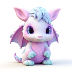 Cute dragon pastel 3d isolated on white